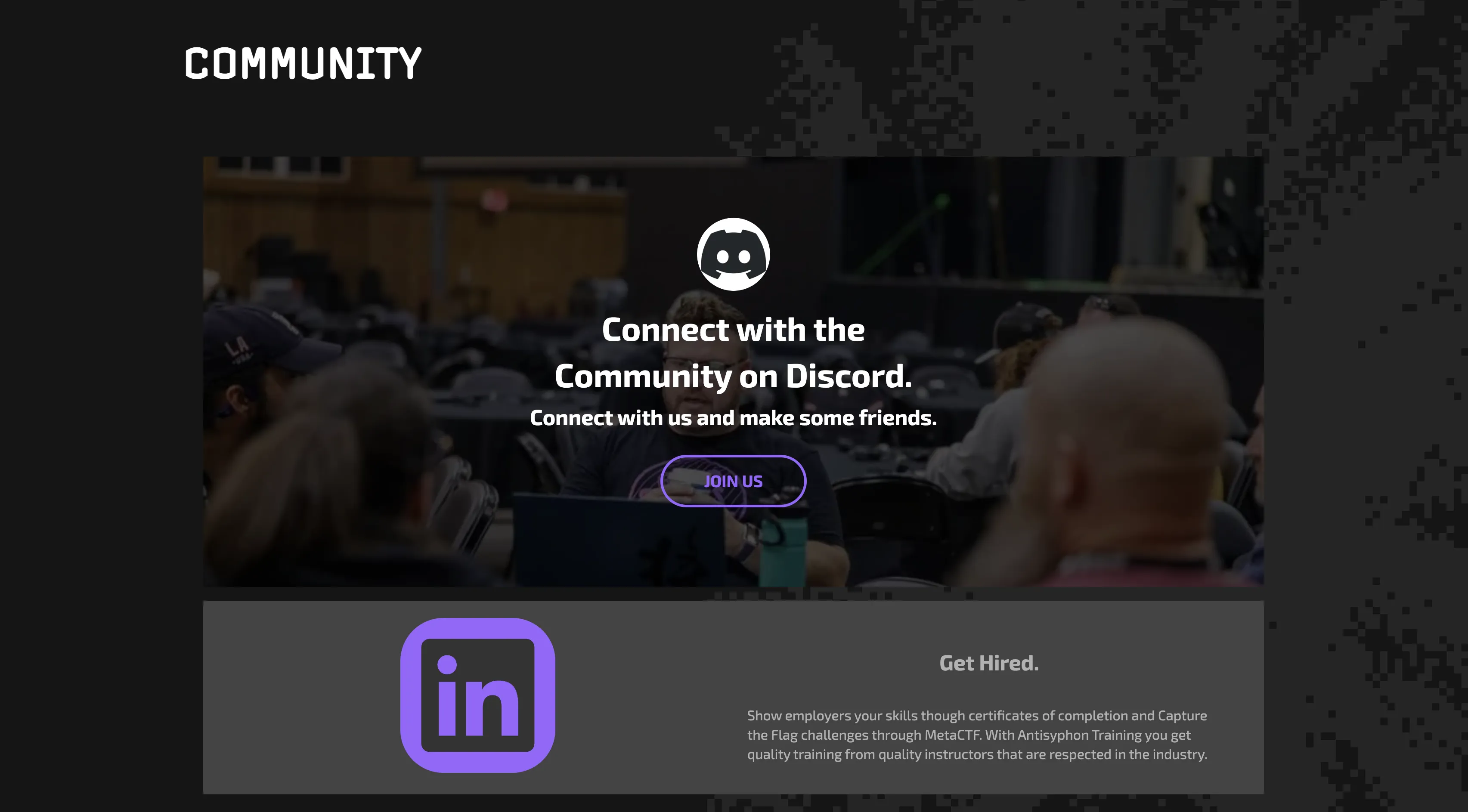 Community page with social links