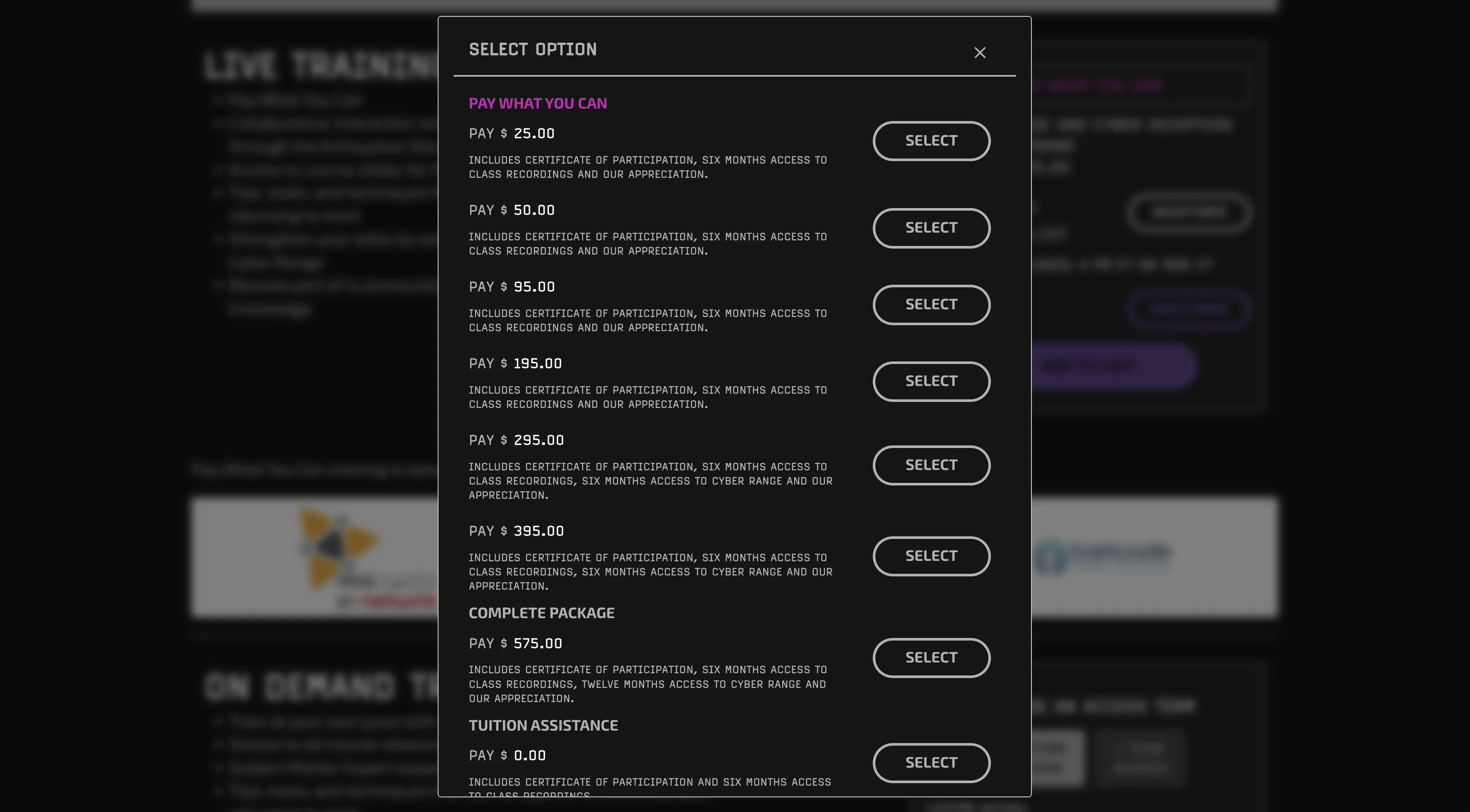 Pay-what-you-can options in the cart