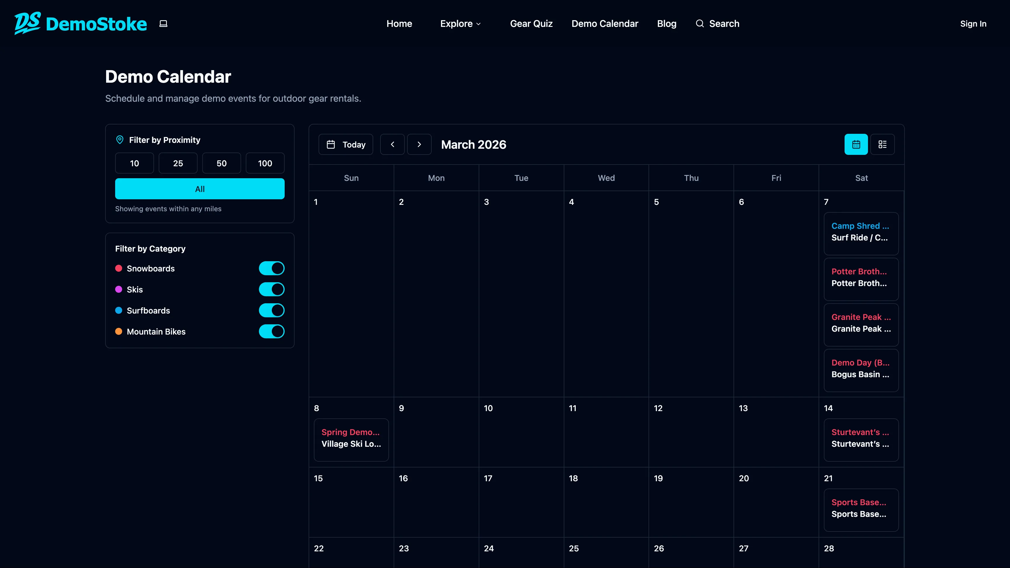 DemoStoke events calendar