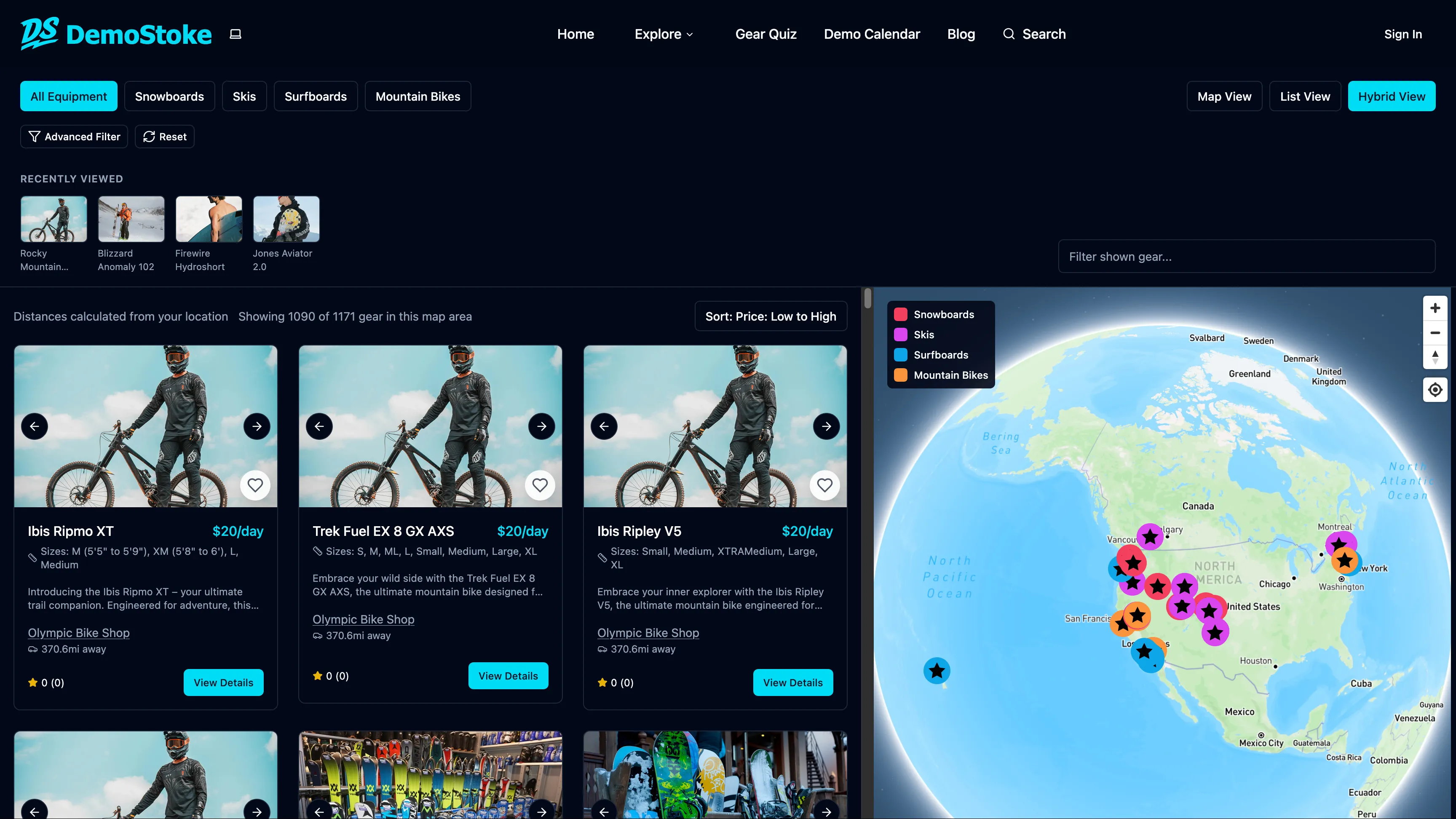 DemoStoke hybrid catalog and map view