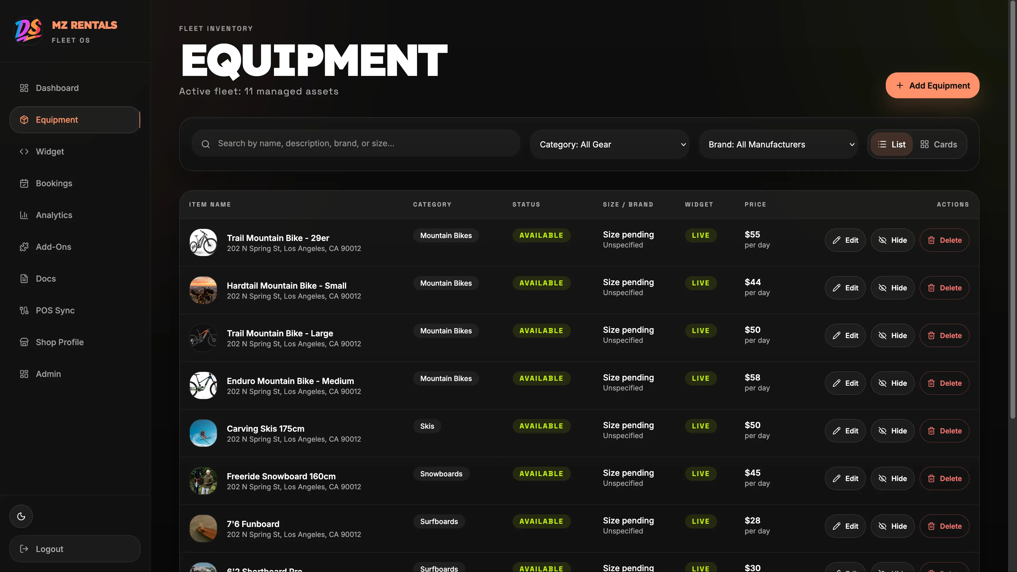 DemoStoke Fleet Ops equipment inventory list
