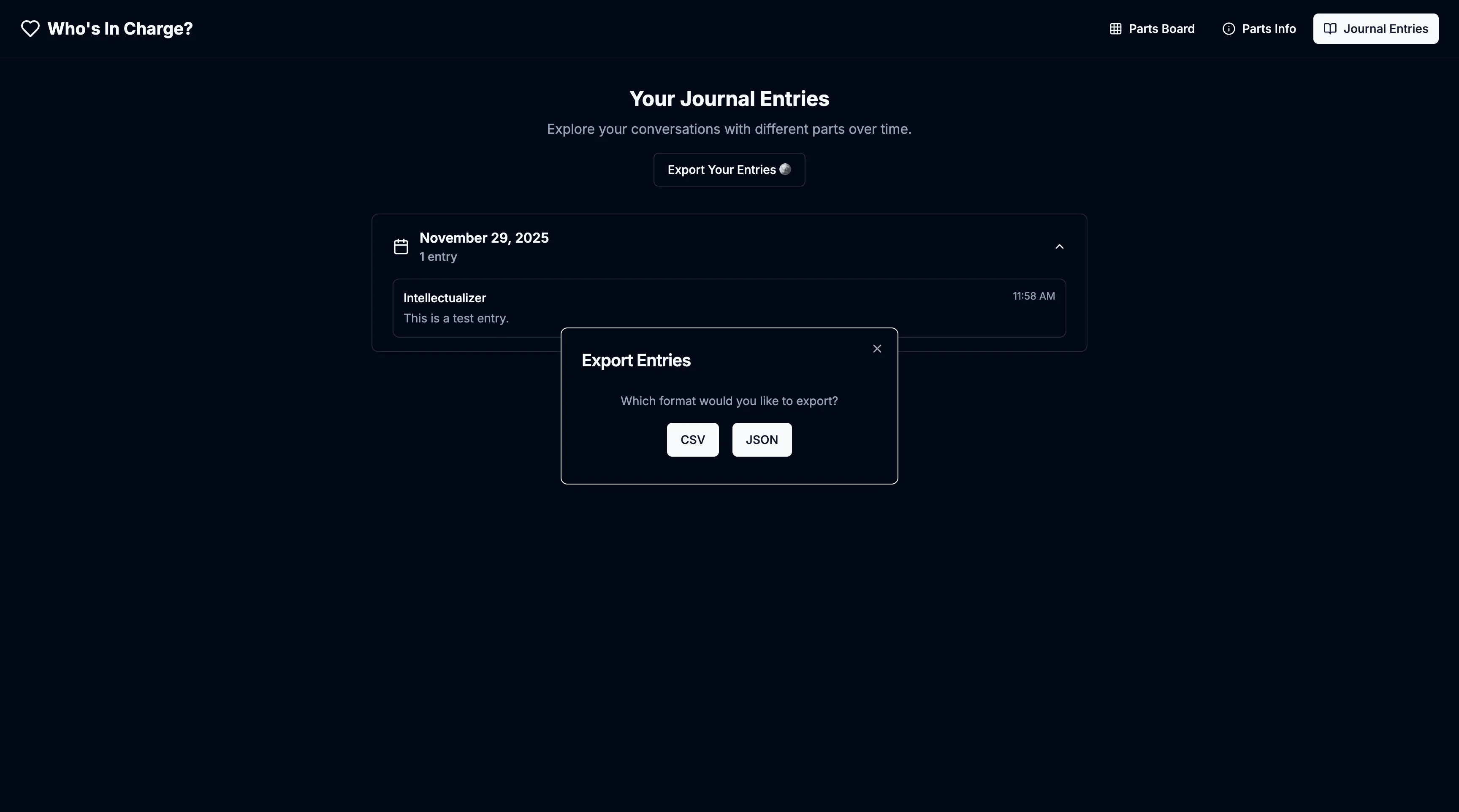 Export modal with sharing options